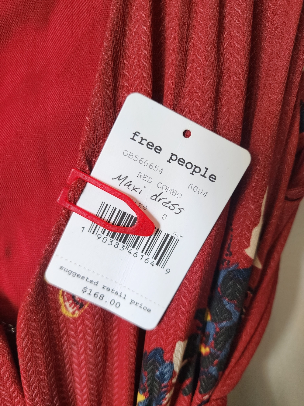 Free People Red Floral Tie-Waist Maxi Dress Size 0 NWT - Picture 4 of 7